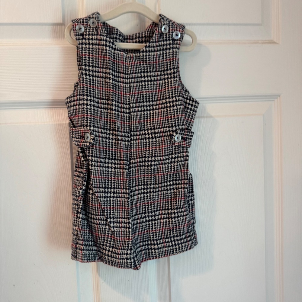 Imp‎ Originals Romper Kids Size T-3 Navy Blue Red Plaid Vintage Shortall